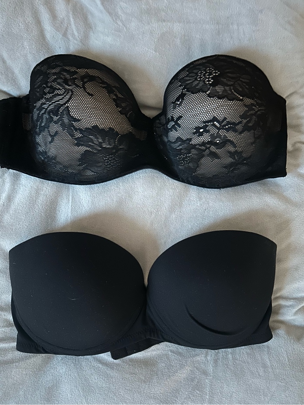 Lot of 2 Body by Victoria Black Strapless Bras- 1 Lace 1 Smooth push-up.both 34C